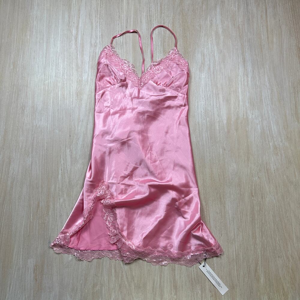 NWT Rooscier Pink Satin Lace Coquette Romantic Lingerie Slip Nightgown Dress S